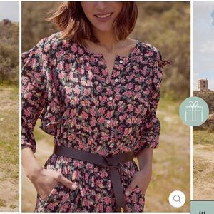 NWOT Sonmer ‘Black Lizzy’ Magnolia Btq Cottagecore Floral Peasant Midi Dress L